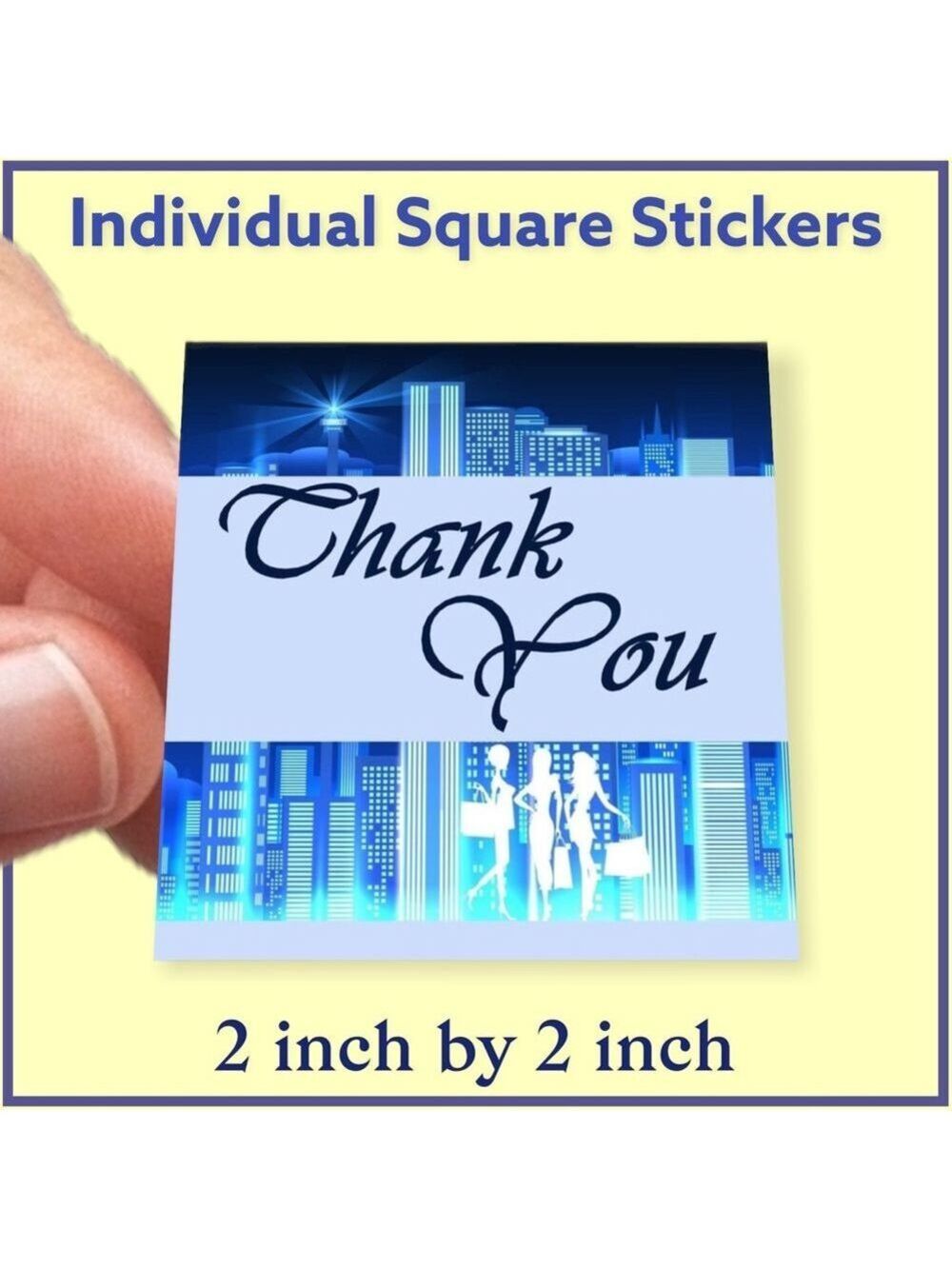 100 (2x2 Inch) Square Stickers, Easy Peel, City, High Gloss, Thank You